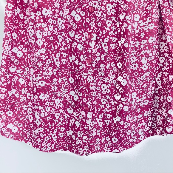 Denim & Co. Printed Button Front Shirt in Magenta Floral, Size M - Picture 7 of 13